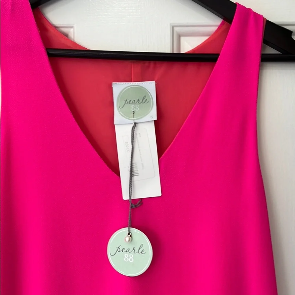 NWT Vibrant Neon Pink V-Neck Flowy Dress - Picture 2 of 7